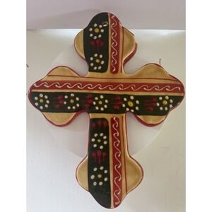 Hand-Painted Ceramic Wall Cross Mexico Vintage